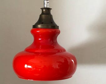 Mid Century Opalin Glass pendant / 70's  lamp / Vintage Space Age ceiling lamp / Vintage  ceiling / Red glass /