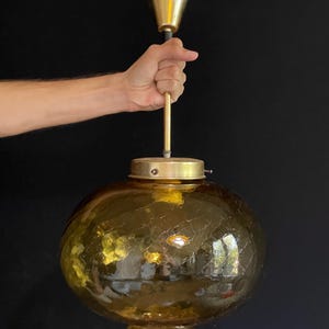 Mid Century Opalin Glass pendant / 70&#39;s  lamp / Vintage Space Age ceiling lamp / Vintage  ceiling / Amber glass /