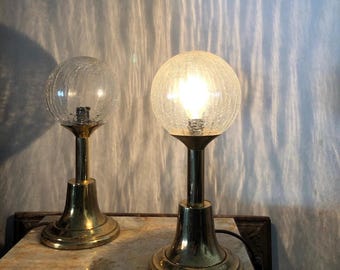 Zwei Tischlampen im Hollywood Regency Stil / Vintage Tischlampe / Messing und Glas Tischlampe /