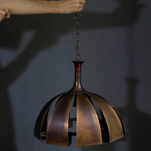 Vintage &#39;Moonscape&#39; Copper Ceiling Lamp / Werner Schou Style / 1960s / MCM Pendant Light /