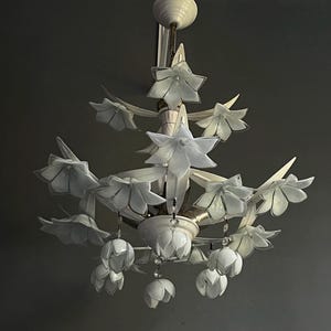 Hollywood Regency Ceiling Lamp Made of Murano glass and brass / 70s / Vintage Ceiling lamp / Holywood Regency Chandelier / Murano / White