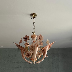 Hollywood Regency Ceiling Lamp Made of Murano glass and brass / 70s / Vintage Ceiling lamp / Holywood Regency Chandelier / Murano / White