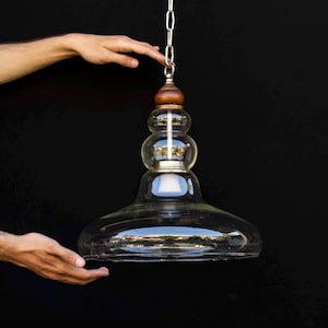 Mid Century Opalin Glass pendant / 70&#39;s  lamp / Vintage Space Age ceiling lamp / Vintage  ceiling / Transparent glass /