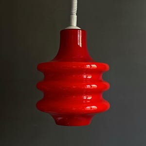 Large Mid Century Opalin Glass pendant / 70&#39;s  lamp / Vintage Space Age ceiling lamp / Vintage  ceiling / Red glass /
