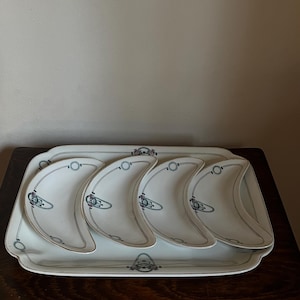 Holiday Table Decoration From 1900s Jugendstil / Vienna Secession Ceramic Tray / Antique Art Nouveau Vase / Tray / Secession