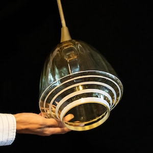 Vintage Glass Pendant Lamp /   Late Art Deco Ceiling Light  /  50s / Vintage