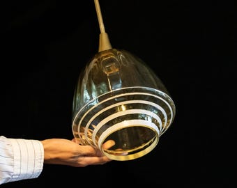 Lampada a sospensione in vetro vintage / Lampada da soffitto in stile Art Déco tardo / Anni '50 / Vintage