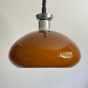 Mid Century Opalin Glass pendant / 70&#39;s  lamp / Vintage Space Age ceiling lamp / Vintage  ceiling / Brown