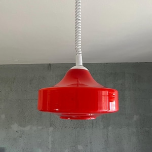 Mid Century Opalin Glass pendant / 70&#39;s  lamp / Vintage Space Age ceiling lamp / Vintage  ceiling / Red glass /