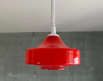 Mid Century Opalin Glass pendant / 70's  lamp / Vintage Space Age ceiling lamp / Vintage  ceiling / Red glass /