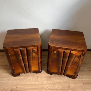 A Pair of Two Art Deco nightstands from the 40s / Art Deco Furniture / Original Authentic Condition / Walnut Veneer /