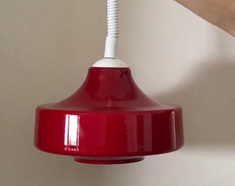 Vintage Burgundy Opalin Glass Pendant Lamp - 70s Space Age Lighting