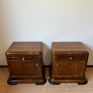 A Pair of Two Art Deco nightstands from the 40s / Art Deco Furniture / Original Authentic Condition / Walnut Veneer /