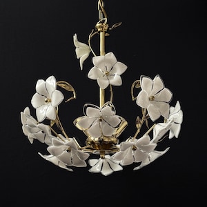 Hollywood Regency Ceiling Lamp Made of Murano glass and brass / 70s / Vintage Ceiling lamp / Holywood Regency Chandelier / Murano / White