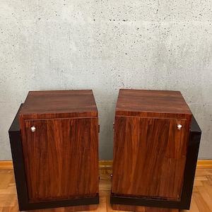 A Pair of Two Art Deco nightstands from the 40s / Art Deco Furniture / Original Authentic Condition / Walnut Veneer /