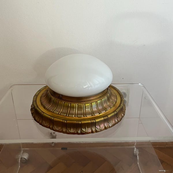 Art Deco Flush Mount / Rare Flush Mount Light From The 40s / Art Deco Pendant Light / Art Deco Ceiling / White / Holywood Regency