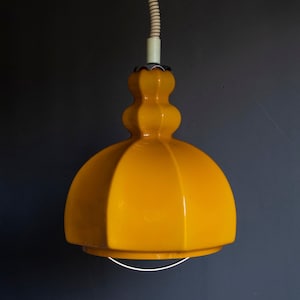 Mid Century Opalin Glass pendant / 70&#39;s  lamp / Vintage Space Age ceiling lamp / Vintage  ceiling / Yellow glass