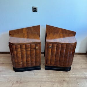 A Pair of Two Art Deco nightstands from the 40s / Art Deco Furniture / Original Authentic Condition / Walnut Veneer /