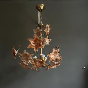 Hollywood Regency Ceiling Lamp Made of Murano glass and brass / 70s / Vintage Ceiling lamp / Holywood Regency Chandelier / Murano / Caramel