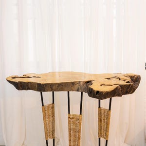 Rustic Wood Console Table, Live Edge Hallway Table, Entry Table, Raffia-Wrapped Legs, Farmhouse Decor, Rustic Furniture, Natural Wood Table