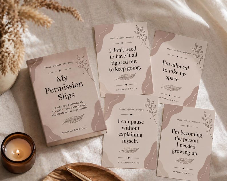 Pause Response Cards, a My Permission Slips card deck with 12 gentle reminders