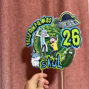 SVG di buon compleanno ispirato a Rick e Morty, divertente design di compleanno fantascientifico, file di taglio per decorazione torta, Cricut Silhouette, decorazione per feste stampabile