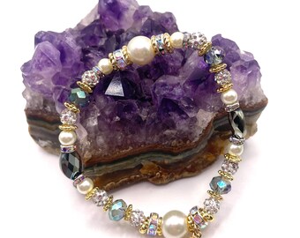 Pulsera apilable de cuentas vintage: cristal Swarovski, chapado en oro de 18 quilates