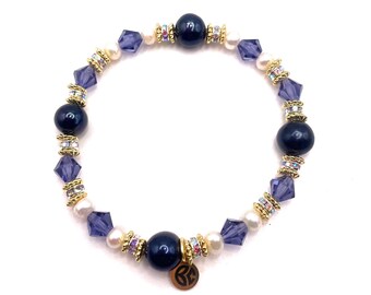 Pulsera de cuentas vintage: cristal Swarovski, chapado en oro de 18 quilates