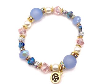 Pulsera vintage de cuentas apilables, cristal Swarovski y oro de 18 quilates