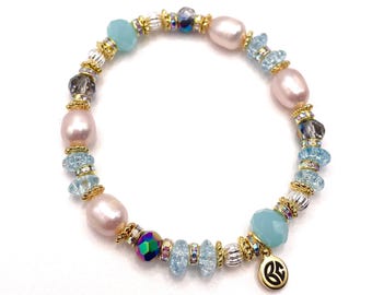 Pulsera de cuentas de cristal Swarovski: estilo vintage chapada en oro de 18 quilates