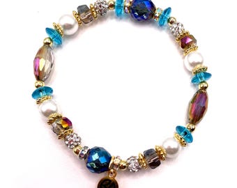 Pulsera vintage de cuentas apilables: cristal Swarovski, chapado en oro de 18 quilates