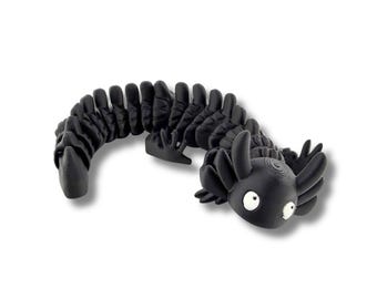 Figurine articulée Axolotl, noire, flexible, imprimée en 3D, BuildInk