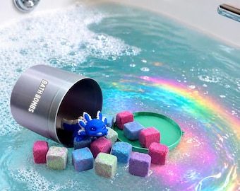 Tiny Bath Bomb Cubes Set w Random Axolotl & Container 15 pcs