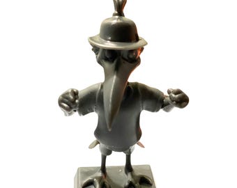 Resin Figurine – Cartoon Crow Character with Hat – 4" Tall Collectible Statue