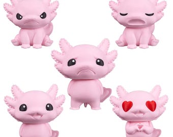 BuildInk™ Mix & Match Axolotl Figure Set – 5 Interchangeable Heads + 3 Bodies – 3D Printed Customizable Axolotl Toy – Cute Desk Collectible
