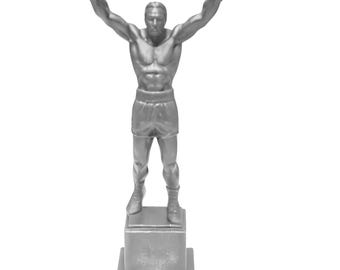 3D Printed Boxing Champion Statue 6 Inch – White Resin Sports Trophy Decor – Victory Pose Figure