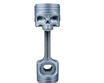 3D Printed Skull Headphone Stand – Piston Engine Design – Silver Finish