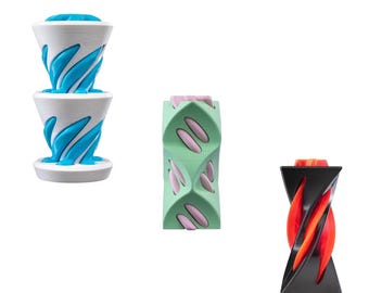 3-Pack 3D Printed Optical Illusion Helix Sculptures – Unique Spiral Fidget Decor Set – Impossible Cone Style Desk Toys for Adults & Kids