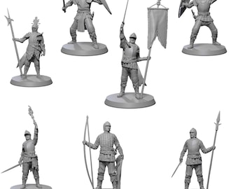 32mm Medieval Miniatures - Warrior Set for Painting - 3D Printed Resin