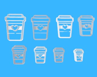 Love Coffee Clay Cutter Set – 8 Sizes – Heart Design – 3D Printed in PLA