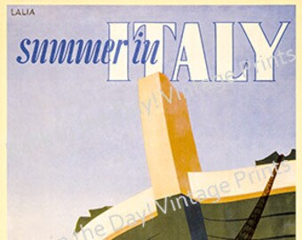 Italy- Vintage Reproduction, Travel Poster of "Summer in Italy" circa 1951 - 10 x 16