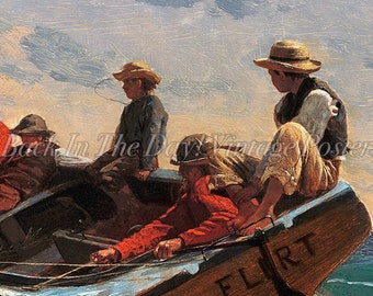 Winslow Homer, Boys, Sailing, Oil on Wood, Vintage Reproduction, Giclee, "The Flirt"  c. 1874