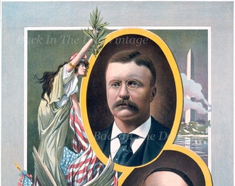 Political Campaign Poster, Vintage Giclée Reproduction of 1904 Presidential Election Poster Theodore Roosevelt,