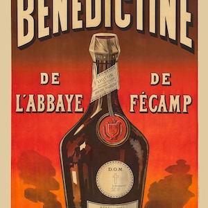 Bénédictine French Liquor Advertising Poster, Art Nouveau Print, Vintage Bar Decor