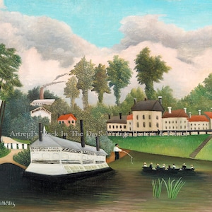 Henri Rousseau, French post-impressionist, River Boats, Giclee Reproduction &quot;The Laundry Boat of Pont de Charenton&quot; C. 1895