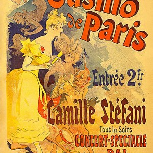 Cartel de concierto vintage, reproducción Giclée, cartel publicitario francés vintage "Casino de Paris..." c1891