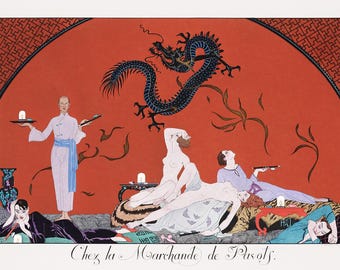 George Barbier, Art Deco, Vintage Giclee Reproduction "Chez la Marchande de Pavots," C. 1921