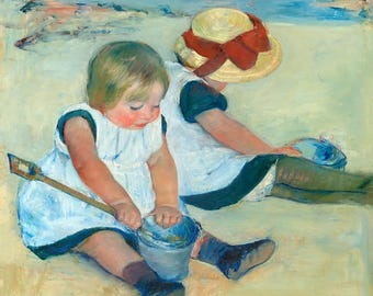 Mary Cassatt, Vintage Giclee Reproduction "Children At The Beach" Fine Art - C. 1884