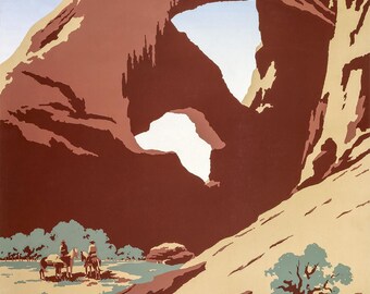 Red Rock Arch Vintage Travel Poster, WPA See America Poster, National Park Wall Art, Digital Download