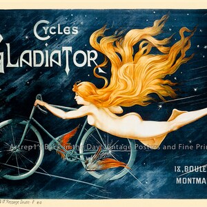 Bicicletas, ciclos Gladiator, cartel publicitario francés vintage de alrededor de 1898